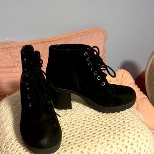 Black, Lace-up, Ankle Boots